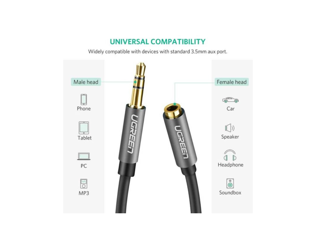 كابل صوت من ذكر إلى أنثى مقاس 3.5 مم من uGreen AV118-10594 بطول 2 متر كابل صوت من ذكر إلى أنثى مقاس 3.5 مم من uGreen AV118-10594 بطول 2 متر